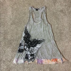 CRASH & BURN Gray EMBELLISHED Flare EAGLE Tank TOP